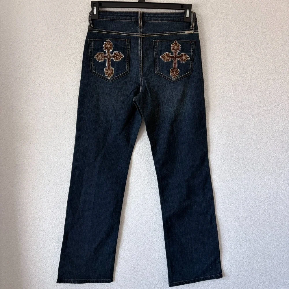 Lawman Bootcut Jeans Size 7/8 Fleur-de-Lis Embellished Y2K RN58389 Stretch Denim